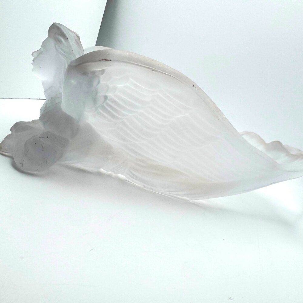 Carnevale Frosted Glass Winged Angel Bowl Etched Vtg Art Deco Style 1990s